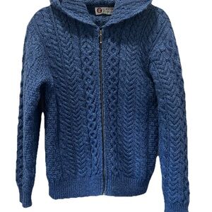 Stanoun Irish Tradition Pure New Wool Knit Zip Cardigan Hooded Size S